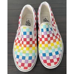 Vans Rainbow Checkered Slip Ons Women Size 10 Men 8.5 EUC